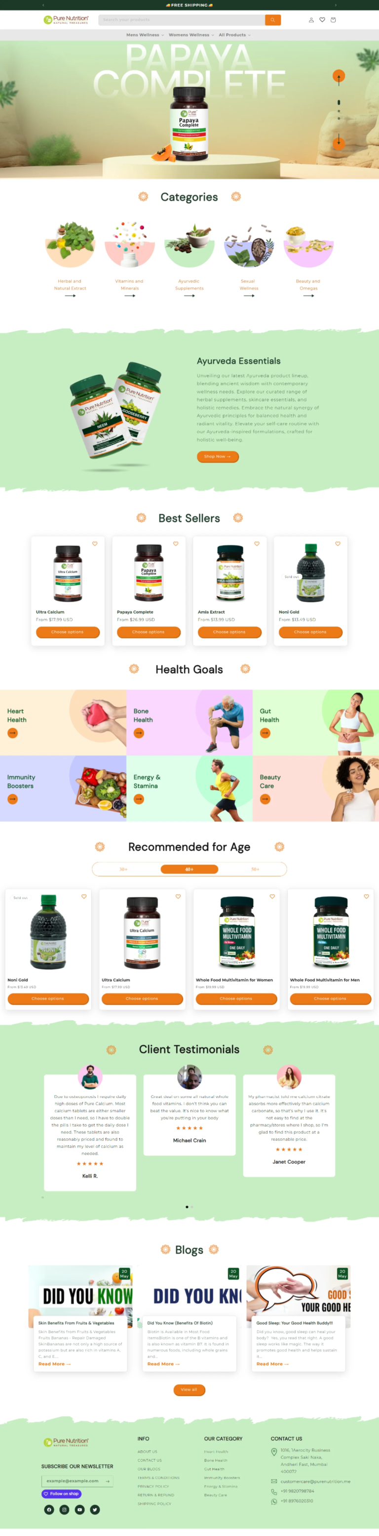 Pure Nutrition custom Shopify development