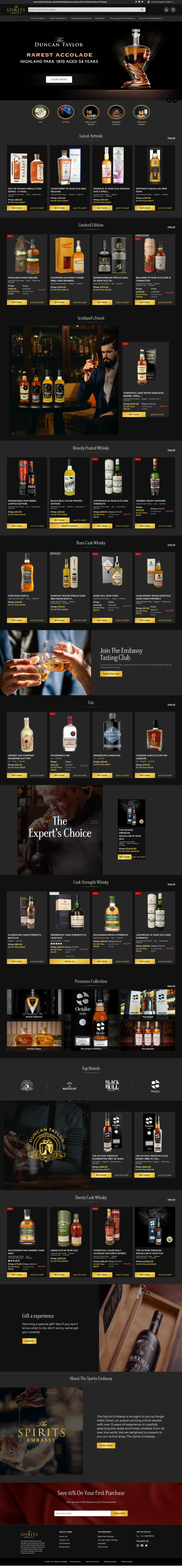 The Spirits Embassy Shopify store design — online whisky store